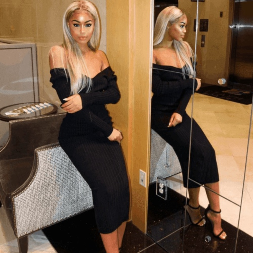 Naked Wardrobe Ribbed Off Shoulder Dress